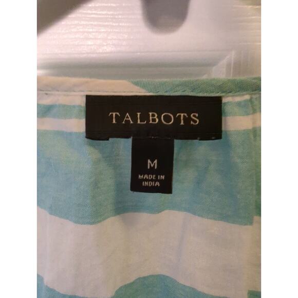 Talbots lightweight Boho 3/4 sleeve Teal with Red and Indigo bead work Neck Sz M - Picture 2 of 5